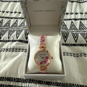 Laura Ashley Floral Watch with Pink Strap and Gold Case